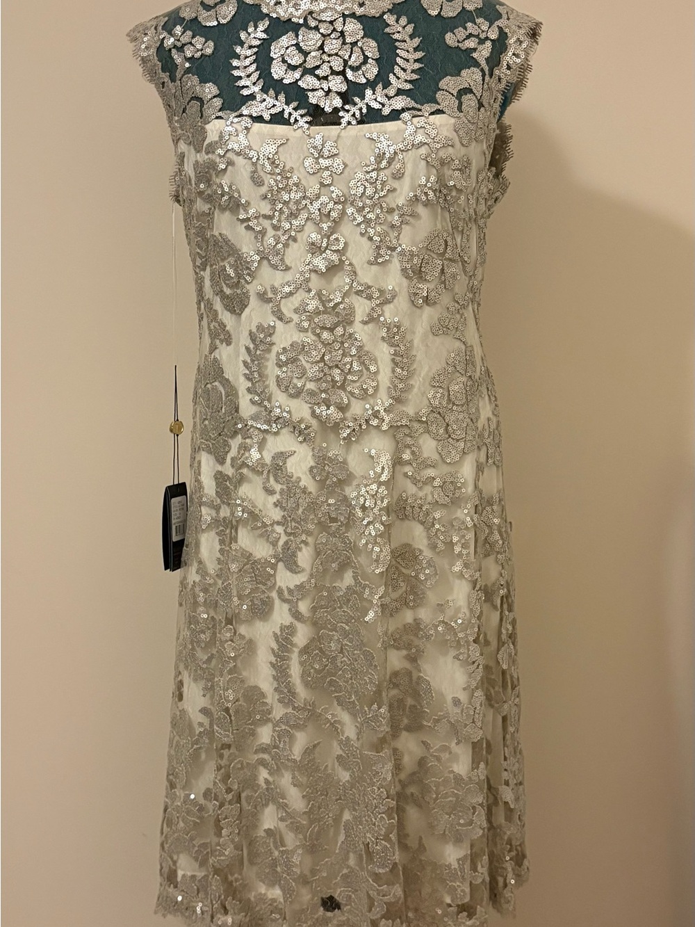 Elegant NWT Tadashi Shoji Addie Sequin Lace Formal Cocktail Dress Sz 14